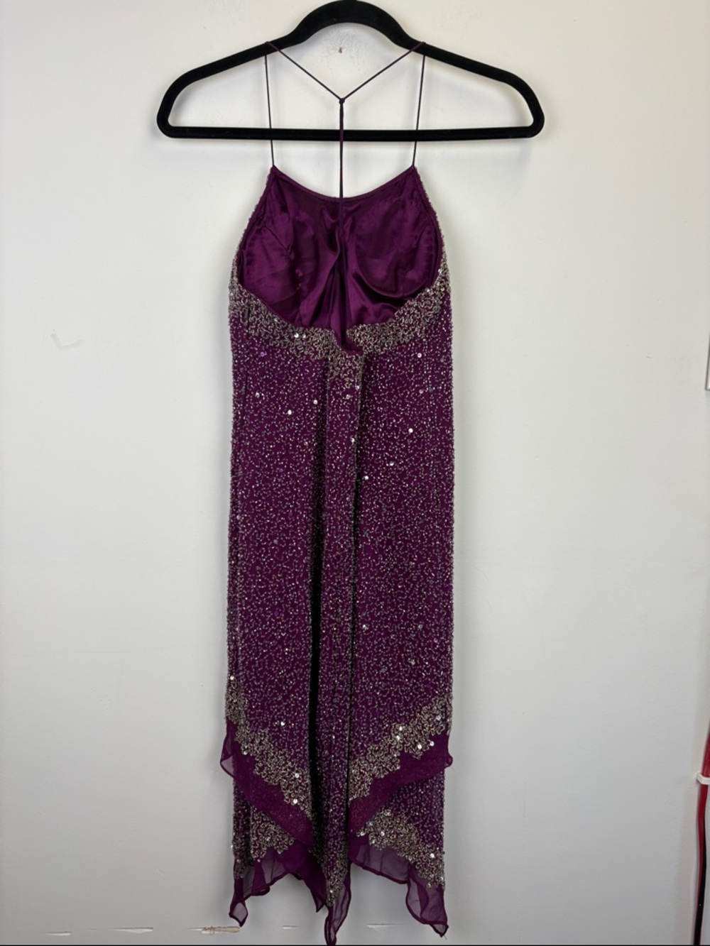 Scala Beaded Sequin Dress Purple Handkerchief Hem Cocktail Formal Size Small - Picture 5 of 10